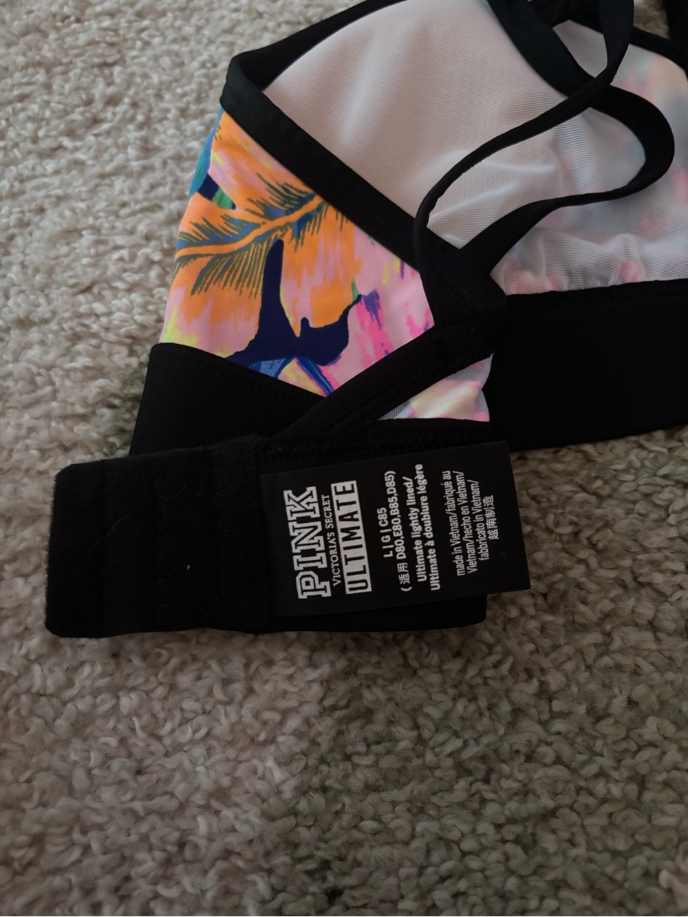 Victoria's Secret PINK Multicolor Neon Tropical Sports Bra with Black Trim - Picture 7 of 10